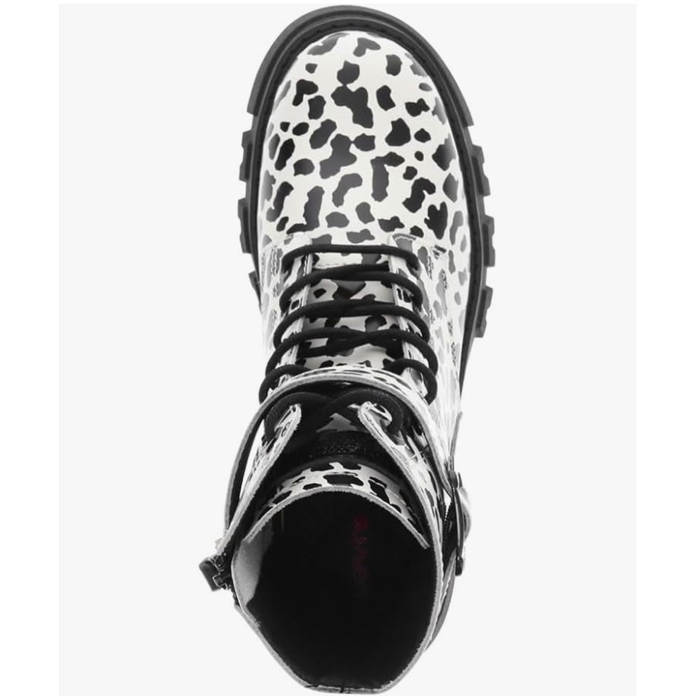 Levis Womens Giselle- Leopard Print Combat Lace Up Boots Shoes‎ Black Cream NEW - Picture 9 of 16
